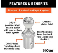 Curt OEM Puck System 2-5/16" Gooseneck Ball, RAM, 30K  • 60601