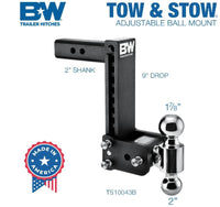 B&W  Tow & Stow Adjustable Dual-Ball Mount - 2" Receiver - 2", 2 5/16" Ball - 9" Drop  • TS10043B