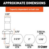 Curt Switch Ball Trailer Ball Set 1 In Shank With 1 7/8", 2", 2 5/16" Balls, 1" x 2-1/4" Shank  • 42225