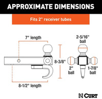 Curt Multi-Ball Mount w/ Hook, 2" Solid Shank, 1-7/8", 2" & 2-5/16" Chrome Balls  • 45675
