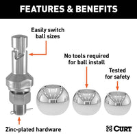 Curt Switch Ball Trailer Ball Set 1 In Shank With 1 7/8", 2", 2 5/16" Balls, 1" x 2-1/4" Shank  • 42225
