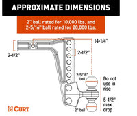 Curt Hd Deep-drop Adjustable Hitch Ball Mount With Dual Ball, 2 1/2in Shank, 20k  • 45939
