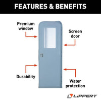Lippert Right Hinge RV Radius Entry Door with Screen Door with Drip Cap & Threshold - 24" x 72", Polar White  • V000051931