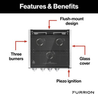 Furrion 3-Burner Gas RV Cooktop with Glass Cover - 20" Black, Rocker Switch  • 2021123926