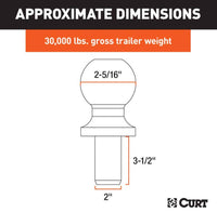 Curt 2 5/16" Trailer Ball, 2" x 3-1/2" Shank, 30,000 LBS, Raw Steel  • 40088