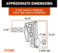 Curt  Rebellion XD Adjustable Cushion Hitch, 2-1/2" Shank, 2" and 2-5/16" Balls, 20K  • 45955