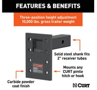 Curt Adjustable Pintle Mount, 2" Shank, 10,000 LBS, 7" High, 6" Long  • 48323