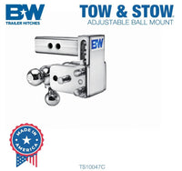 B&W  Tow & Stow Adjustable Tri-Ball Mount - Chrome - 2" Receiver - 1 7/8", 2", 2 5/16" Ball - 3" Drop  • TS10047C