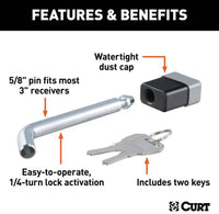Curt 5/8" Hitch Lock, 2", 201/2" or 3" Receiver, Deadbolt, Chrome  • 23021
