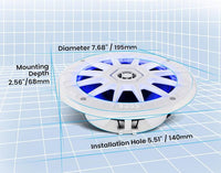 BOSS 6.5" Marine Stereo Speakers - Weatherproof, 200 Watts, Multi-Color Illumination, Full Range, 2 Way, Pair, White  • MRGB65
