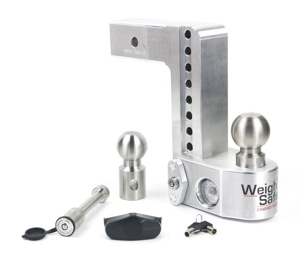 Weigh Safe Adjustable 8" Drop Aluminum with Stainless Steel Balls Ball Mount with Built-in Scale for 2-1/2" Receivers  • WS8-2.5-KA