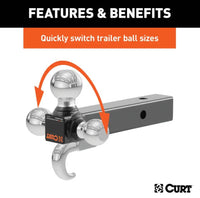 Curt Multi-Ball Mount w/ Hook, 2" Solid Shank, 1-7/8", 2" & 2-5/16" Chrome Balls  • 45675