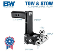 B&W  Tow & Stow Adjustable Tri-Ball Mount - 2.5" Receiver - 1 7/8", 2", 2 5/16" Ball - 8.5" Drop  • TS20050B