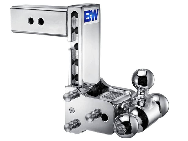 B&W Tow & Stow Adjustable Tri-Ball Mount - Chrome - 2.5" Receiver - 1 7/8", 2", 2 5/16" Ball - 7" Drop  • TS20049C