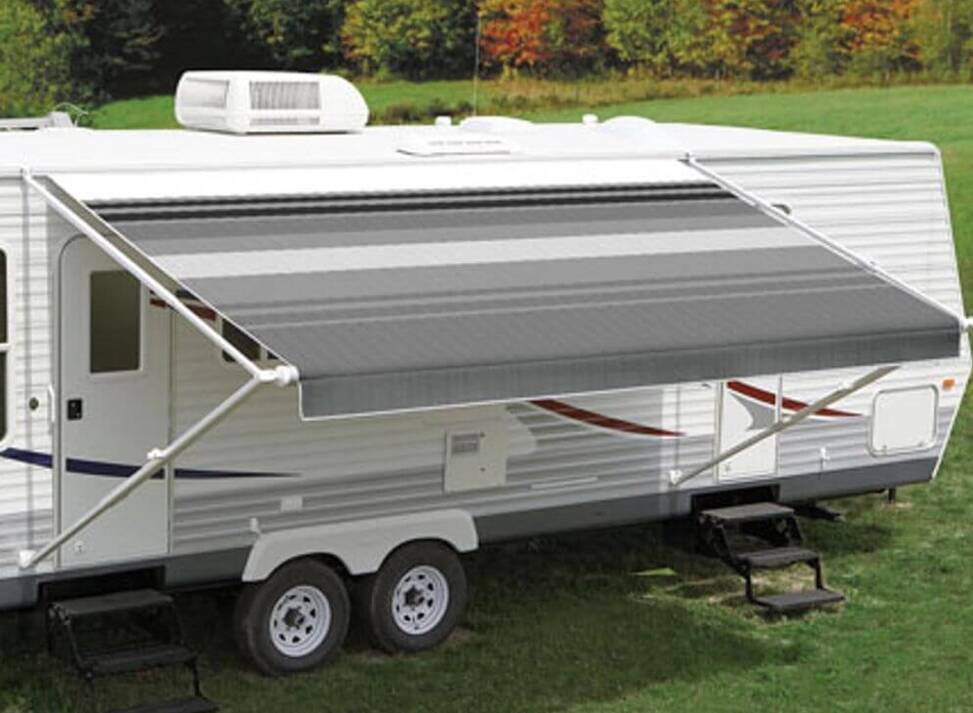 Carefree RV Awning Vinyl Fabric 18'-2" - Black/Gray Dune Stripe With White Weatherguard  • JU198D00