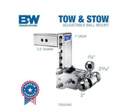 B&W Tow & Stow Adjustable Tri-Ball Mount - Chrome - 2.5" Receiver - 1 7/8", 2", 2 5/16" Ball - 7" Drop  • TS20049C