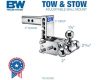 B&W  Tow & Stow Adjustable Tri-Ball Mount - Chrome - 2" Receiver - 1 7/8", 2", 2 5/16" Ball - 5" Drop  • TS10048C