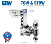 B&W Tow & Stow Adjustable Dual-Ball Mount - Chrome - 2.5" Receiver - 2", 2 5/16" Ball - 7" Drop  • TS20040C