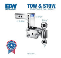 B&W  Tow & Stow Adjustable Dual-Ball Mount - Chrome - 2" Receiver - 2", 2 5/16" Ball - 5" Drop  • TS10037C