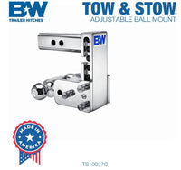B&W  Tow & Stow Adjustable Dual-Ball Mount - Chrome - 2" Receiver - 2", 2 5/16" Ball - 5" Drop  • TS10037C