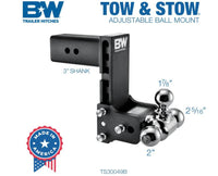 B&W Tow & Stow Adjustable Tri-Ball Mount - 3" Receiver - 1 7/8", 2", 2 5/16" Ball - 7.5" Drop  • TS30049B