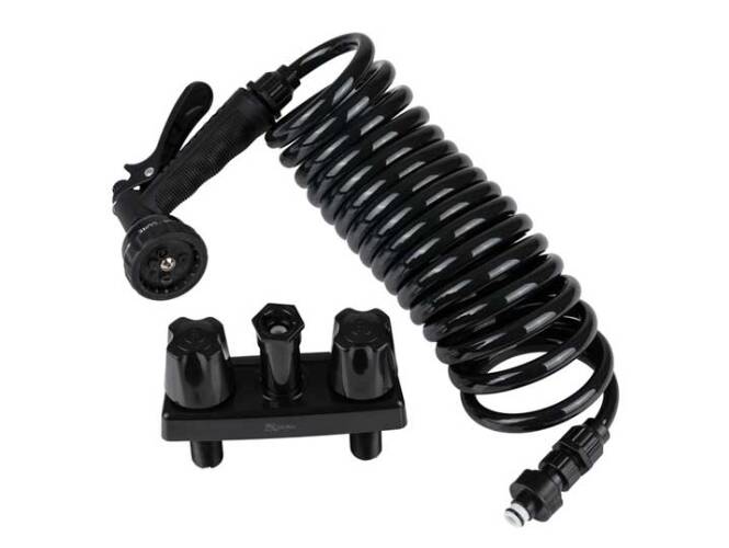 Dura Faucet RV Exterior Spray Faucet With Coil Hose & Multi Spray Nozzle  • DF-SA186-BK