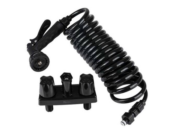 Dura Faucet RV Exterior Spray Faucet With Coil Hose & Multi Spray Nozzle  • DF-SA186-BK