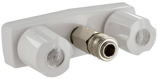 Valterra D&W, Spray-Away 4" Hot/Cold Replacement Valve w/ Quick Connect, Plastic Cartridge, 1-1/2" Shank, White with Acrylic Knob Handles  • PF213247