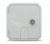 Thetford B&B Molders 4-1/4" City Water Hatch with Brass Check Valve, Keyed Lock, Polar White  • 94225