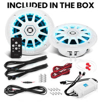 BOSS 6.5" Marine Stereo Speakers - Weatherproof, 200 Watts, Multi-Color Illumination, Full Range, 2 Way, Pair, White  • MRGB65