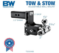 B&W   Tow & Stow Adjustable Tri-Ball Mount - 2.5" Receiver - 1 7/8", 2", 2 5/16" Ball - 5" Drop  • TS20048B