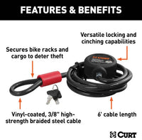 Curt Cable Lock, Vinyl-Coated Braided Steel, 6' x 3/8"  • 23666