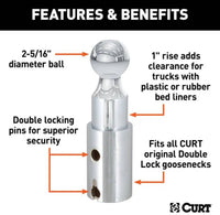 Curt Double Lock 2-5/16" Riser Gooseneck Ball, 1" Rise for Bed Liner  • 60603