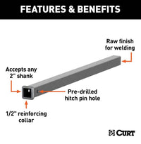 Curt 48" Raw Steel Receiver Tubing, 2" Receiver  • 49480