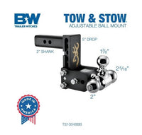B&W  Tow & Stow Adjustable Tri-Ball Mount - Browning - 2" Receiver - 1 7/8", 2", 2 5/16" Ball - 5" Drop  • TS10048BB