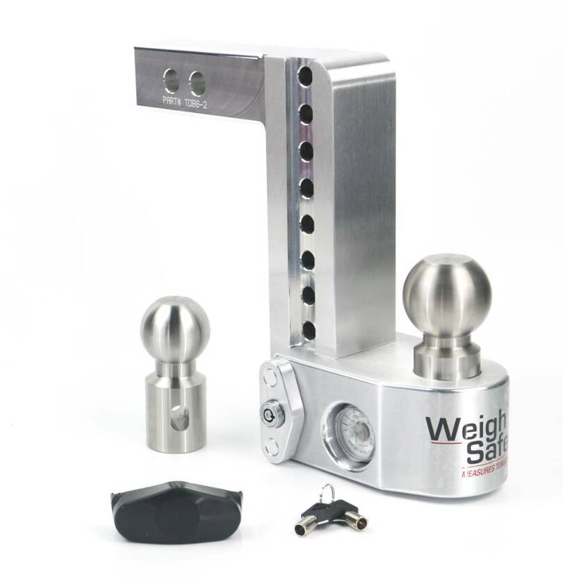 Weigh Safe 8" Drop Adjustable Hitch w/ 2" Shank. Built-In Scale, Double-Pin Key Lock  • WS8-2