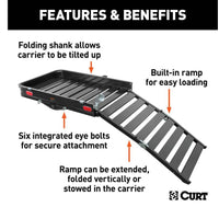 Curt 50" X 30" Black Aluminum Hitch Cargo Carrier with Ramp (Folding 2" Shank)  • 18112
