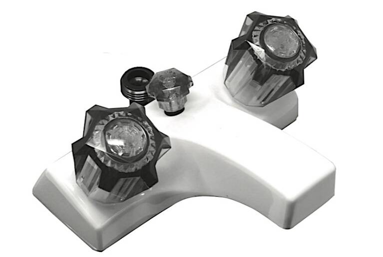 Lasalle Bristol Utopia 4" RV Lavatory Faucet w/ Shower Hose Connection - White w/ Smoked Handles  • 20373W21
