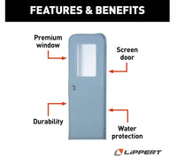 Lippert Right Hinge RV Radius Entry Door with Screen Door with Drip Cap & Threshold - 26" x 72" - White  • V000040259