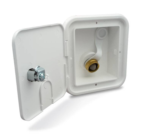 Thetford B&B Molders 4-1/4" City Water Hatch with Brass Check Valve, Keyed Lock, Polar White  • 94225