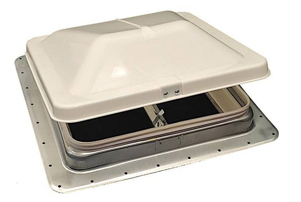 Heng's 14" x 14" Galvanized Metal Base Roof Vent with White Manual Lid & Fan  • 71112A-C1G1