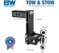B&W Tow & Stow Adjustable Dual-Ball Mount - 2.5" Receiver - 2", 2 5/16" Ball - 8.5" Drop  • TS20043B