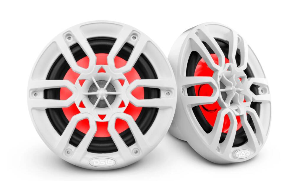 DS18 6.5" 2-Way Coaxial Marine Speaker With LED RGB Lights 100 Watts Rms 4-Ohm -White, Pair  • NXL-6