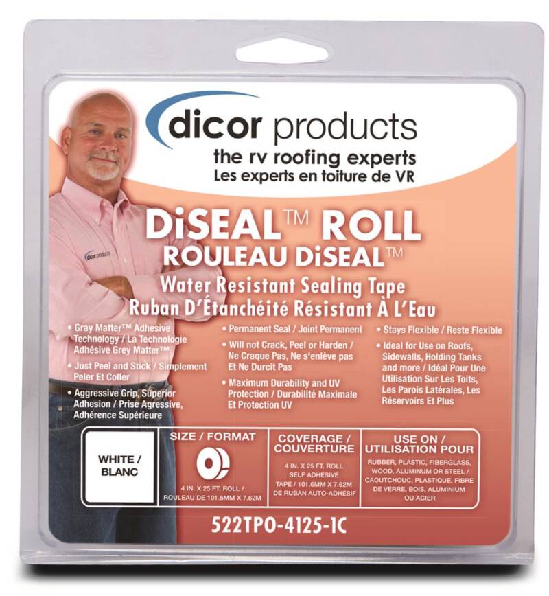 Dicor DiSeal Roll Water Resistant Sealing Tape, 12.5' x 4", White  • 522TPO-4125-1C
