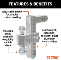 Curt Alumalite Adjustable Aluminum Hitch w/ Dual Ball, 9-1/2" Drop  • 45366