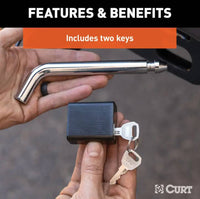 Curt 5/8" Hitch Lock, 2", 201/2" or 3" Receiver, Deadbolt, Chrome  • 23021