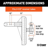 Curt Adjustable Channel Mount, Dual Ball, 2-1/2" Shank, 20,000 Lbs, 10-3/8" Drop  • 45927