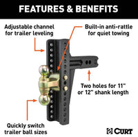Curt Adjustable Channel Mount, Dual Ball, 2-1/2" Shank, 20,000 Lbs, 10-3/8" Drop  • 45927