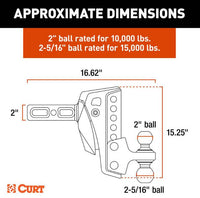 Curt Rebellion XD Adjustable Cushion Hitch, 15k 2" Shank w/ 2" & 2-5/16" Balls  • 45951