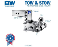 B&W Tow & Stow Adjustable Tri-Ball Mount - Chrome - 2.5" Receiver - 1 7/8", 2", 2 5/16" Ball - 5" Drop  • TS20048C